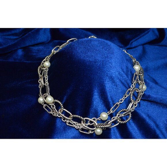 Premier Designs Bellissimo Multi Strand Necklace Silver Tone Faux Pearls Chunky - Picture 1 of 4